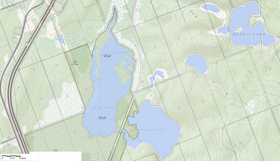 Topographical Map of Louck Lake in Municipality of Unorganized and the District of Parry Sound